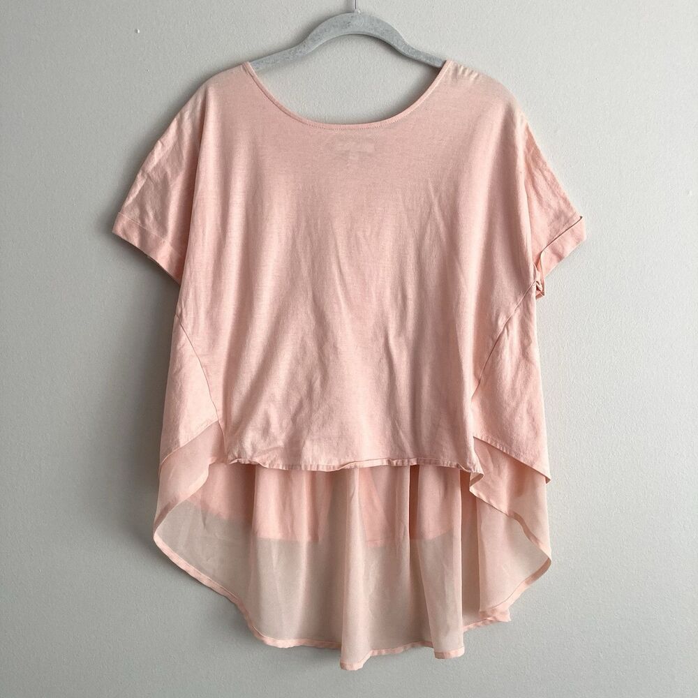 Eri + Ali Anthropologie Top Womens Size XS Pink Split Back High Low Chiffon
